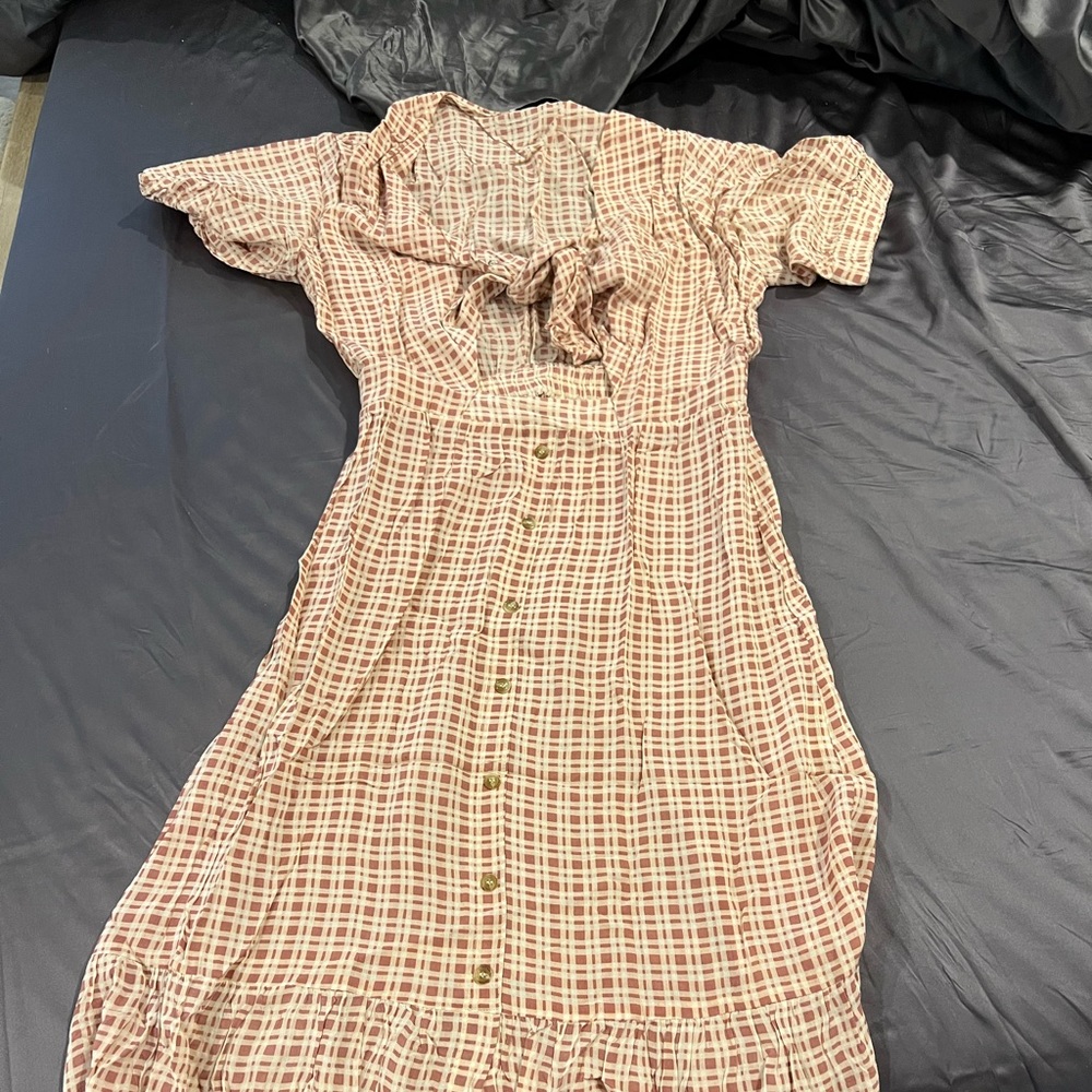Faithfull Maple check midi dress with tie front